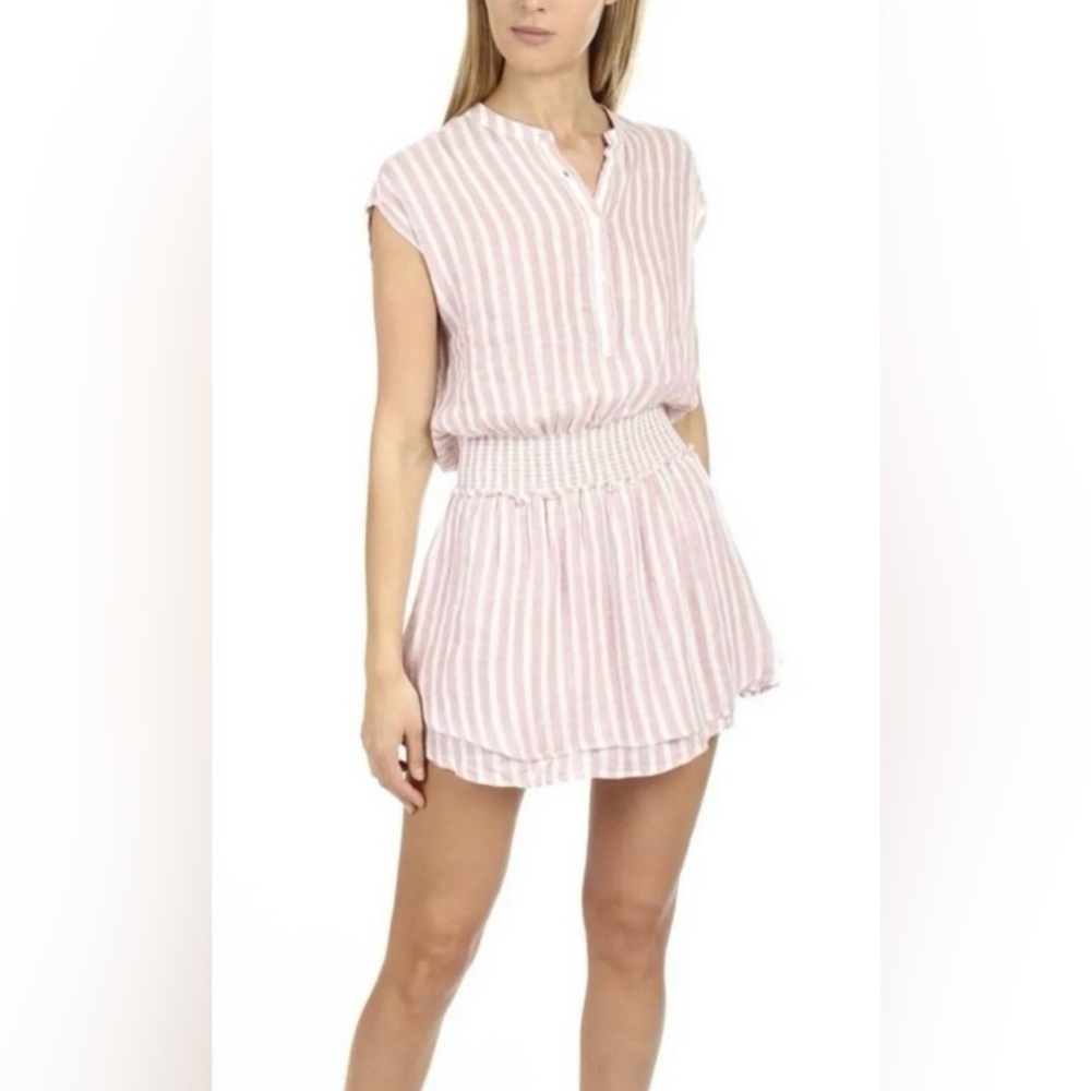 Rails Angelina Mini Dress XS Pink Stripe Linen Blend Smocked Waist Coastal Boho